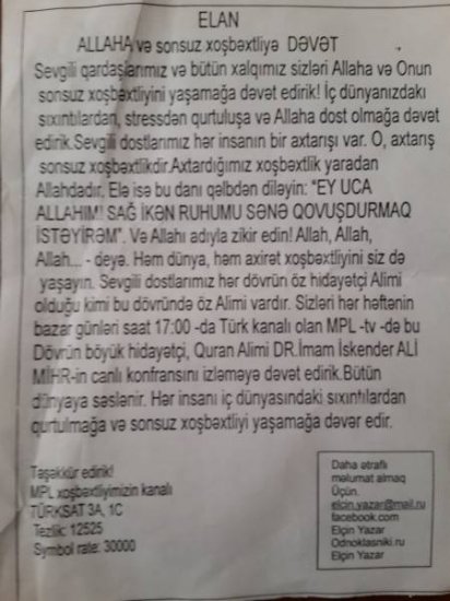 BAKIDA YENİ SEKTA YARANIB
