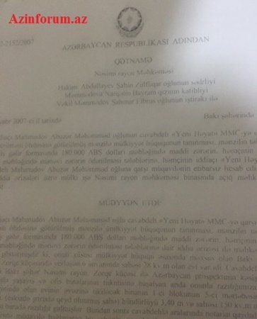 "Yeni Həyat" 420 min manata görə özünü müflis elan etdirir? "Yeni Həyat" 420 min manata görə özünü müflis elan etdirir?