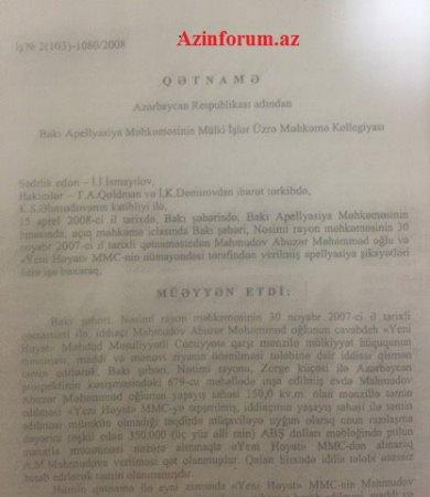 "Yeni Həyat" 420 min manata görə özünü müflis elan etdirir? "Yeni Həyat" 420 min manata görə özünü müflis elan etdirir?