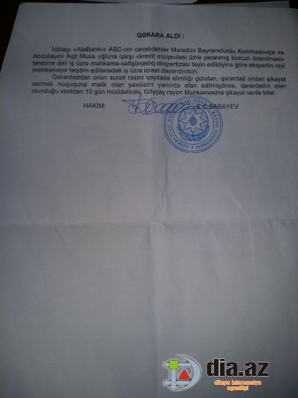 "Atabank" ASC-nin Göyçay filialına qarşı fırıldaq ittihamı "Atabank" ASC-nin Göyçay filialına qarşı fırıldaq ittihamı
