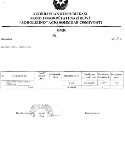 Heydər Əsədov taxılsəpən aqreqatın alışında 5 250 000 manat mənimsəyib Heydər Əsədov taxılsəpən aqreqatın alışında 5 250 000 manat mənimsəyib