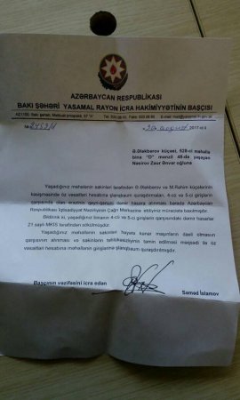 Yasamalda bina sakinlərinə yeni çilə... Yasamalda bina sakinlərinə yeni çilə...