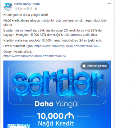 Bank Respublikadan reklam yalanı Bank Respublikadan reklam yalanı