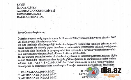 Türkiyəli iş adamı Azərbaycan prezidentindən kömək istədi... Türkiyəli iş adamı Azərbaycan prezidentindən kömək istədi...
