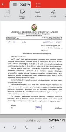 "AAAF Park"la bağlı ölkə rəhbərliyinə müraciət olundu "AAAF Park"la bağlı ölkə rəhbərliyinə müraciət olundu