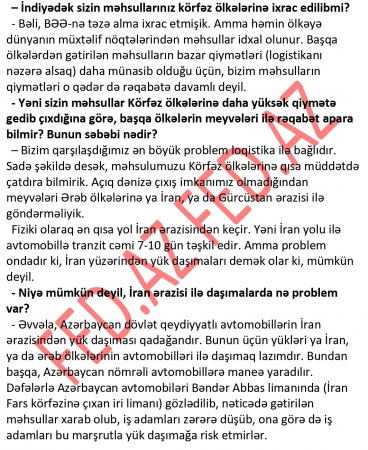 İran Azərbaycan meyvəsini daşımağa imkan vermir, «AZAL» da 5 qat baha daşıyır İran Azərbaycan meyvəsini daşımağa imkan vermir, «AZAL» da 5 qat baha daşıyır