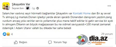 "Kontakt Home" satdığı məhsula məsuliyyət daşımır... "Kontakt Home" satdığı məhsula məsuliyyət daşımır...