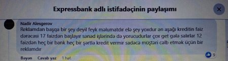 “Expressbank” saxta reklamla insanları tora salır? “Expressbank” saxta reklamla insanları tora salır?