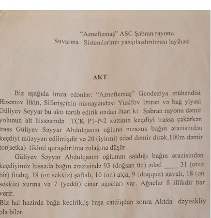 Şabranda DÖVLƏT ADINA QƏSD...