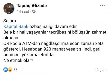`Kapital Bank` KOR QUYUDUR: `UDDUĞU` pulu geri qaytarmır...