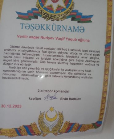 Antiterror əməliyatının döyüşçüsünə veteran statusu verilmir Antiterror əməliyatının döyüşçüsünə veteran statusu verilmir