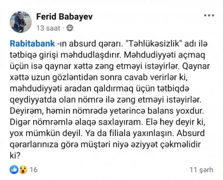 “Rabitəbank” müştərilərini belə incidir 