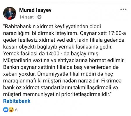 “Rabitəbank” müştəriləri bankın xidmətlərindən narazıdır