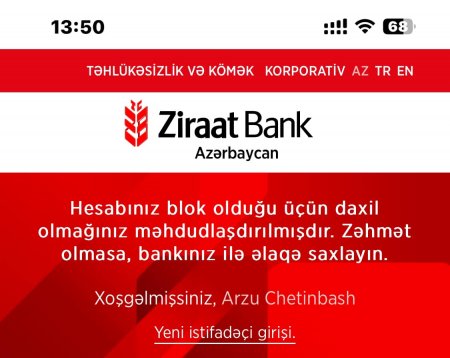 `Ziraat Bank`da SİSTEM xarab olub, yoxsa?