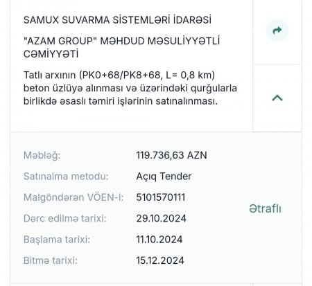 Samux Suvarma Sistemləri İdarəsinin ŞÜBHƏLİ TENDERLƏRİ...