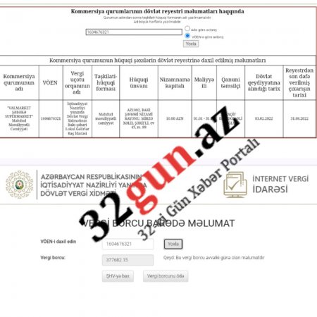 "Valmarket Şəbəkə Supermarket" dövlətə külli miqdarda vergi borcu üzə çıxdı 