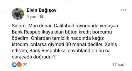 “Bank Respublika” müştərilərinə bu kağızı 30 manata satır “Bank Respublika” müştərilərinə bu kağızı 30 manata satır