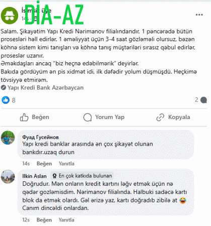 "Banklar arasında ən çox şikayət olunan bankdır... uzaq durun!" "Banklar arasında ən çox şikayət olunan bankdır... uzaq durun!"