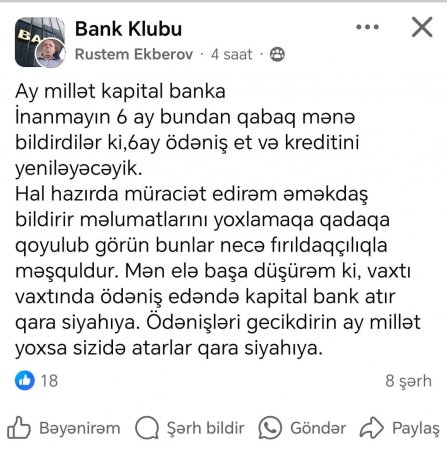 "Ay millət, “Kapital Bank”a inanmayın..." "Ay millət, “Kapital Bank”a inanmayın..."